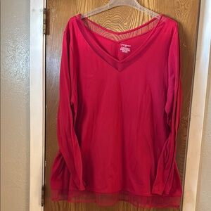 Lane Bryant Red Relaxed Blouse with V-Neck